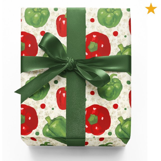 Cute Red Green Bell Peppers Dots Vegan Vegetarian  Presentpapper (Skapare uppladdad)