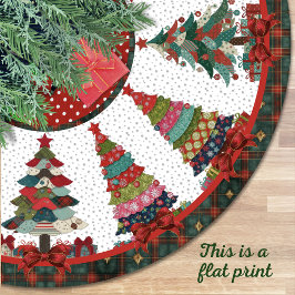 Cute red green patchwork christmas trees printed julgransmatta borstad polyester
