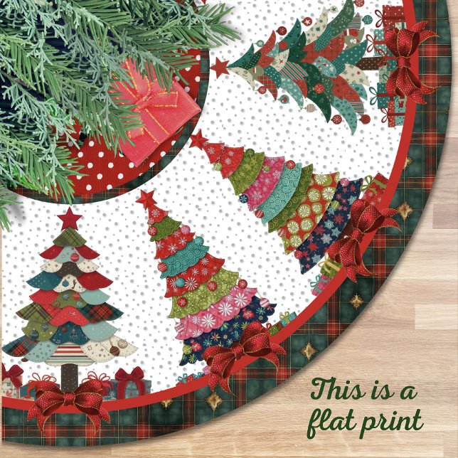 Cute red green patchwork christmas trees printed julgransmatta borstad polyester (Skapare uppladdad)
