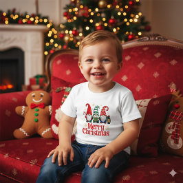 Cute Red Green Whimsical Gnome Merry Christmas T Shirt