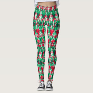 Cute Red grönt abstrakt aztec mönster Leggings