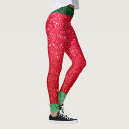 Cute Red Grönt Glitter Santas Outfit Jul Elf Leggings