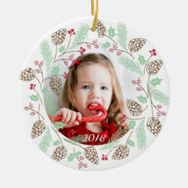 Cute Red & Grönt Gräs och Holly God jul Julgransprydnad Keramik