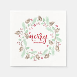 Cute Red & Grönt Holly och Gräs-julfransen Pappersservett