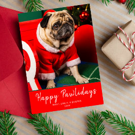 Cute Red & Grönt Hund Puppy Photo Lycklig Pawliday Julkort
