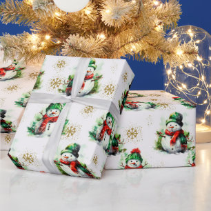 Cute Red Grönt jul Snögubbe Sömlös Mönster Presentpapper