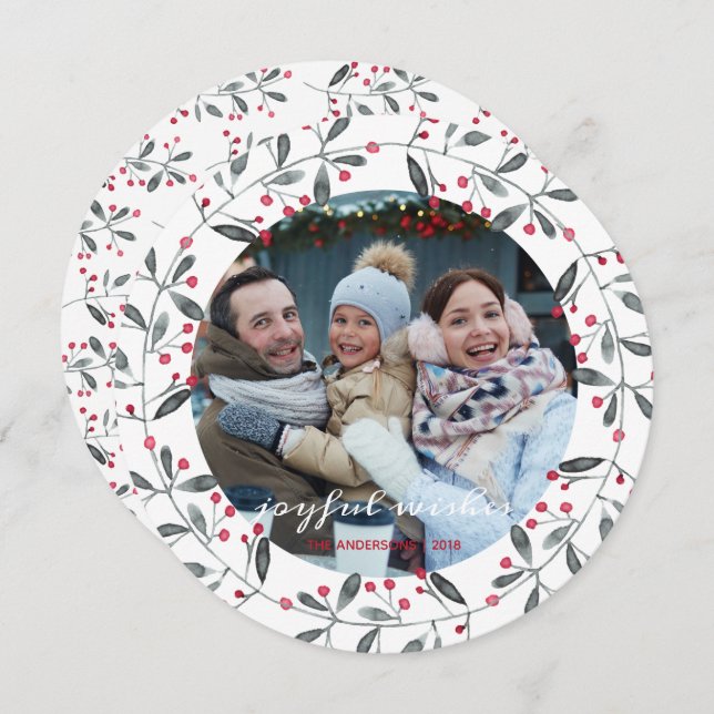 Cute Red & Grönt Watercolor Holly-julkrans Inbjudningar (Fram/baksida)