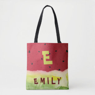 Cute Red Grönt Watermelon Seeds Monogram Namn Tygkasse