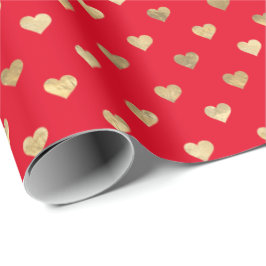 Cute Red Guld Hearts Mönster Wrapping Papper Presentpapper