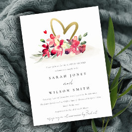 Cute Red Guld Orchid Heart Blommigt Par Shower Inbjudningar