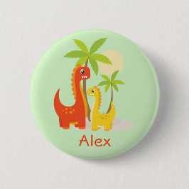 Cute Red Gult Dinosaur Personlig Gift Button Knapp