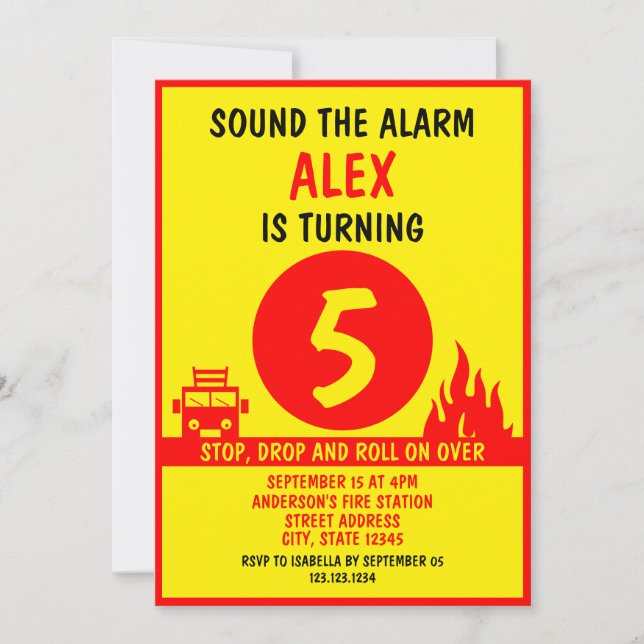 Cute Red & Gult Vector Kids Firelångtradsfödelseda Inbjudningar (Framsida)
