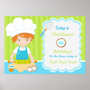Cute Red Hair Boy Baking Birthday Poster
