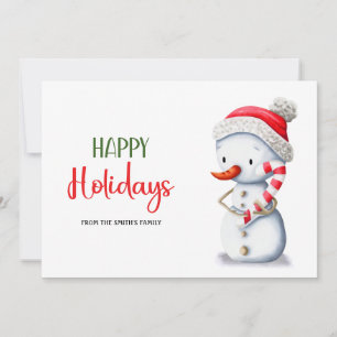 Cute Red Hat Snögubbe Candy cane Glad helg Julkort