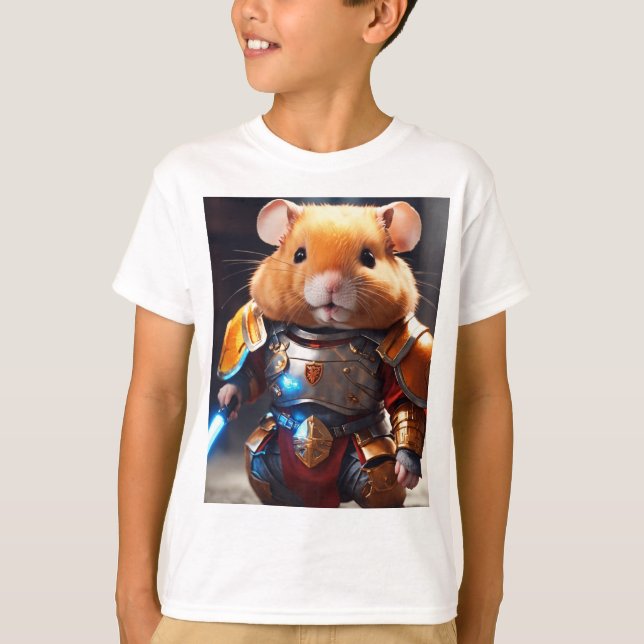 Cute Red-Hearing Hamster Swordsman i Armor Prated T Shirt (Framsida)