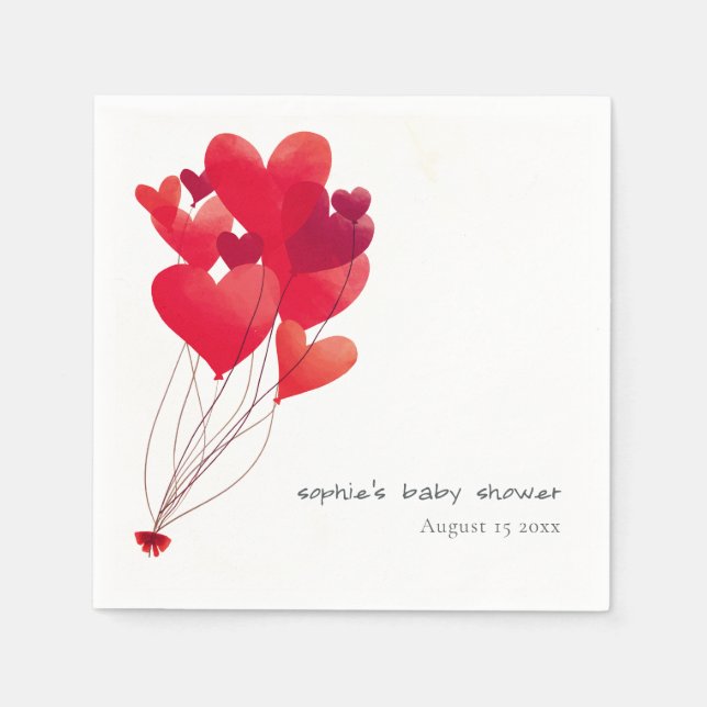 Cute Red Heart-bubblor, raring-dusch Pappersservett (Framsidan)