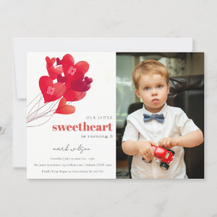 Cute Red Heart-bubblor, raring Fågeldag Inbjudningar