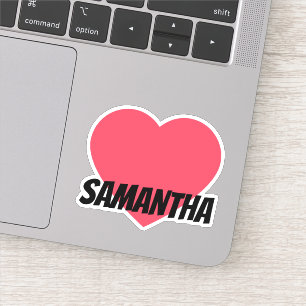 Cute Red Heart First Namn med svart textetikett Klistermärken