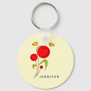 Cute Red Heart Flolies och Gult Butterflies Nyckelring