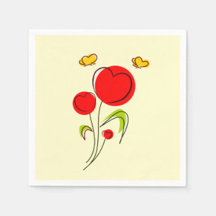 Cute Red Heart Flolies och Gult Butterflies Pappersservett