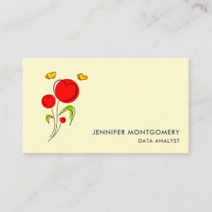 Cute Red Heart Flolies och Gult Butterflies Visitkort