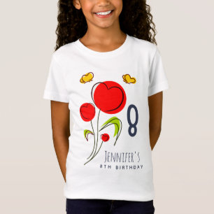 Cute Red Heart Flowers Illustration Birthday T Shirt