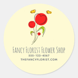 Cute Red Heart Flowers Illustration Business Runt Klistermärke
