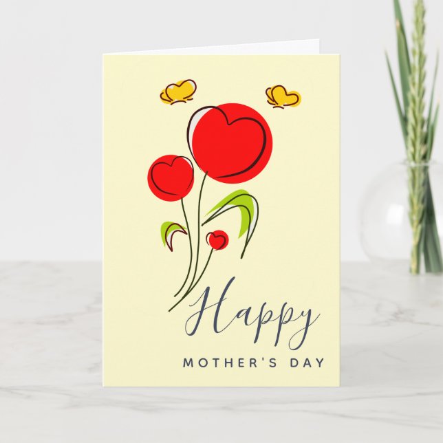 Cute Red Heart Flowers Illustration Mors dag Kort (Framsida)