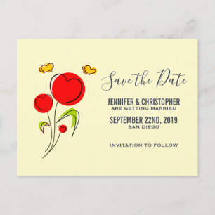 Cute Red Heart Flowers Illustration Spara datumet Vykort