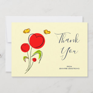 Cute Red Heart Flowers Illustration Tack Kort