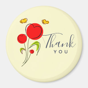 Cute Red Heart Flowers Illustration Tack Magnet