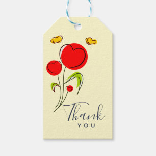 Cute Red Heart Flowers Illustration Tack Presentetikett