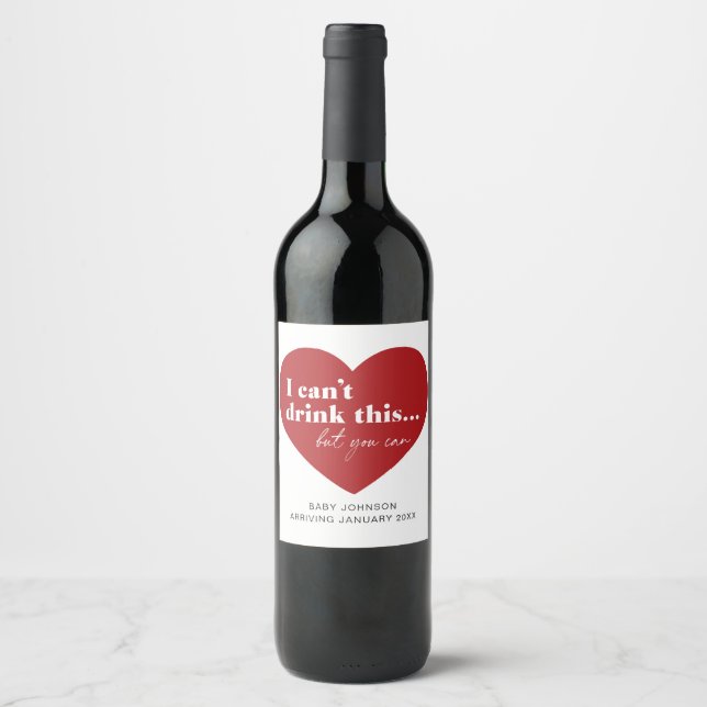 Cute Red Heart-Graviden Meddelande om Vin-märkning Vinflaska Etikett (Framsida)