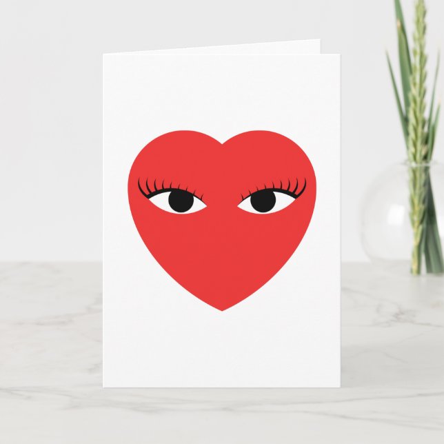 Cute Red Heart med Öga på vita kort (Framsida)