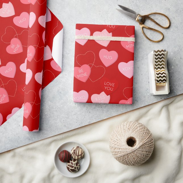 Cute Red Heart Mönster XOXO Valentines day Presentpapper (Hantverk)