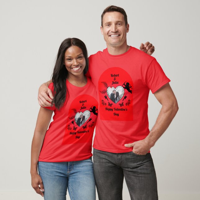 Cute Red Heart Photo Cupid Happy Valentines Day T Shirt (Unisex)