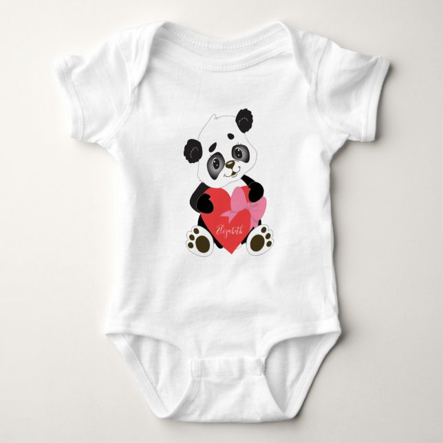 Cute Red Heart Valentine Panda T Shirt (Framsida)