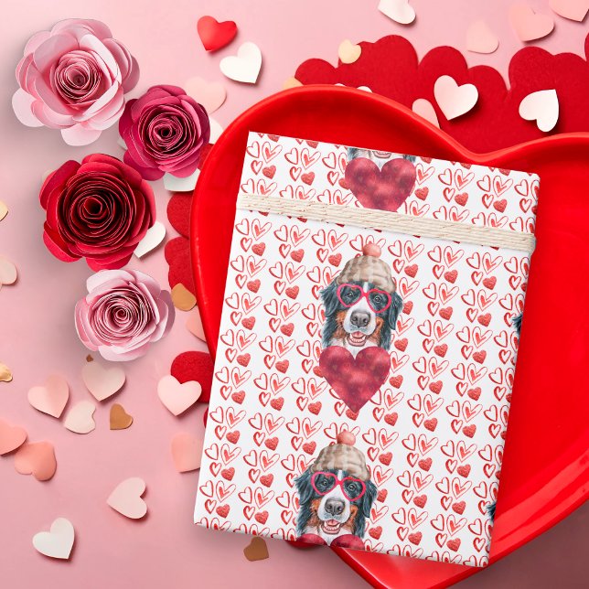 Cute Red Hearts Bernese Hund älskare Valentine Gif Presentpapper (Skapare uppladdad)