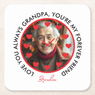 Cute Red Hearts Clock Kärlek Grandföräldrar Photo Underlägg Papper Kvadrat