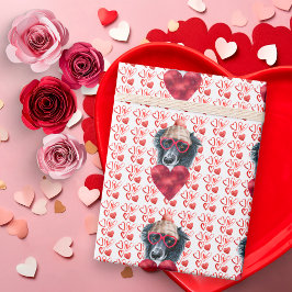 Cute Red Hearts Gräns Collie Hund älskare Valentin Presentpapper