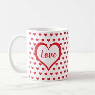 Cute Red Hearts med Red & White Hearts Monogram Kaffemugg