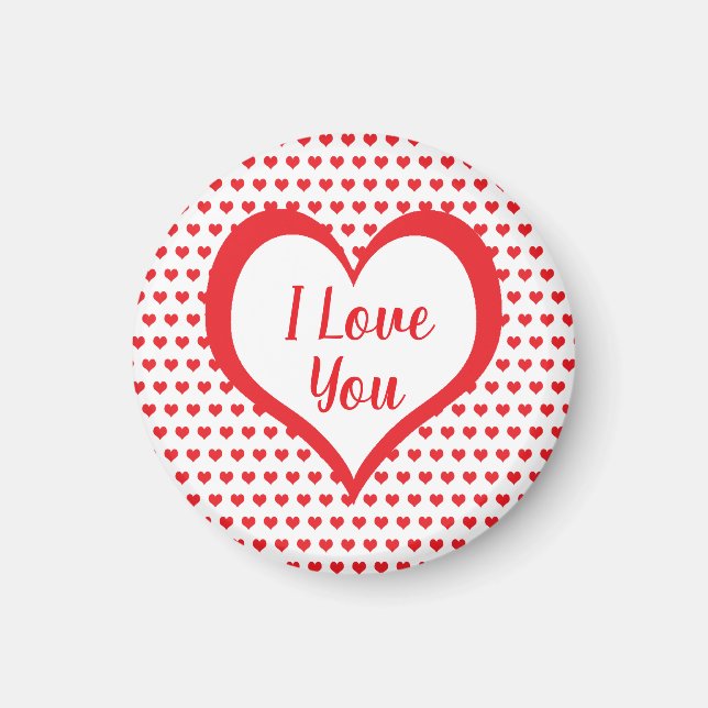 Cute Red Hearts med Red & White Hearts Monogram Magnet (Framsidan)