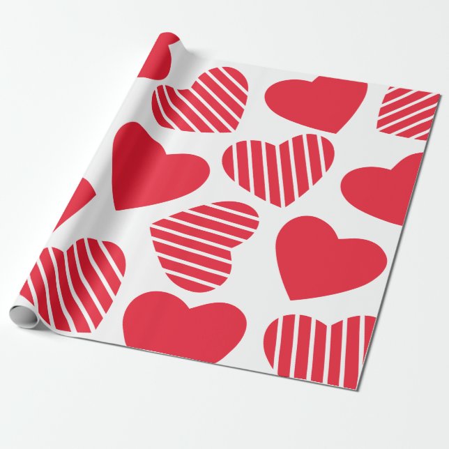 Cute Red Hearts Mönster On White Presentpapper (Utrullad)