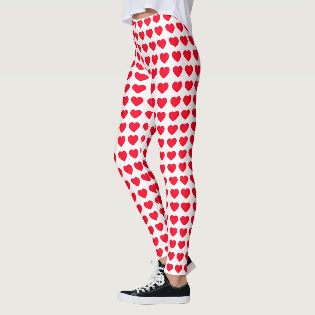 Cute Red Hearts Mönster White Leggings Women (Vänster)