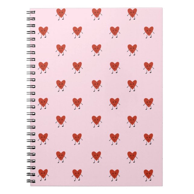 Cute Red Hearts Seamless Love Pattern on Pink Anteckningsbok (Framsidan)