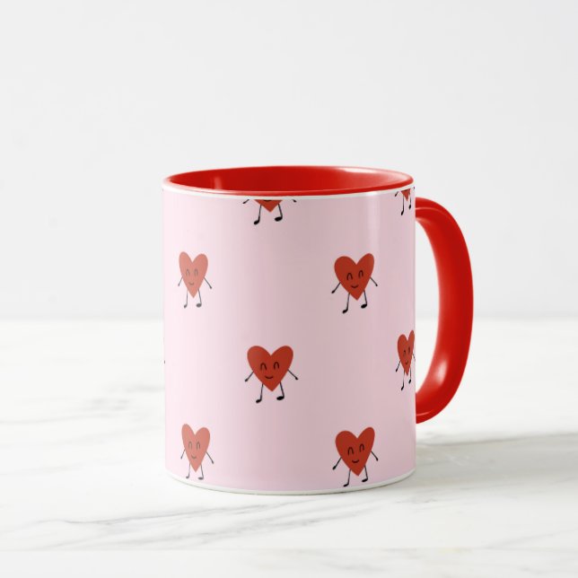 Cute Red Hearts Seamless Love Pattern on Pink Mugg (Framsida höger)
