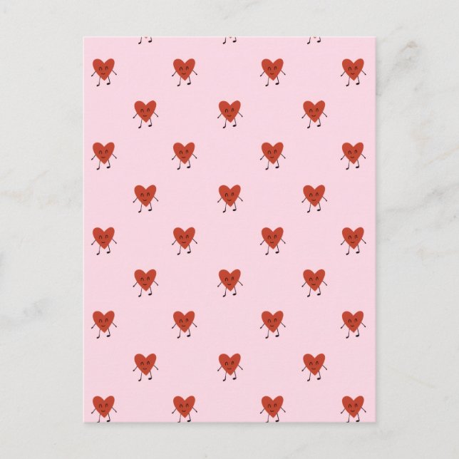Cute Red Hearts Seamless Love Pattern on Pink Vykort (Framsida)