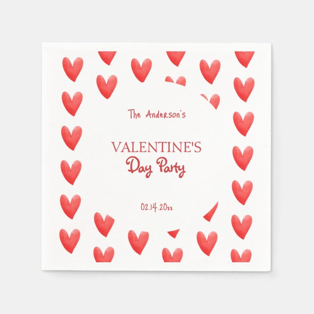 Cute Red Hearts Valentine Day Party Pappersservett (Framsidan)