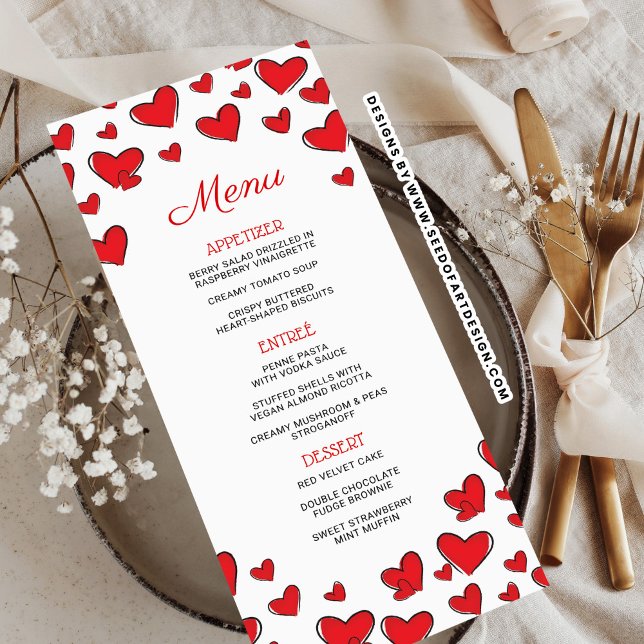 Cute Red Hearts Valentines day Menu Meny (Skapare uppladdad)