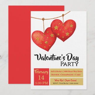Cute Red Hearts Valentines Day Party Inbjudningar